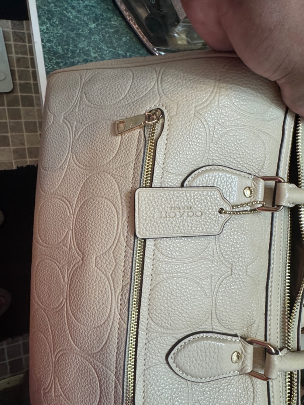 Rowan Large Satchel In Signature Pebbled Leather- Color Oat - Picture 7 of 11